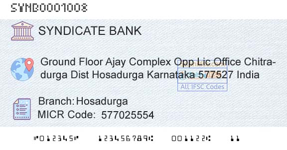 Syndicate Bank HosadurgaBranch 