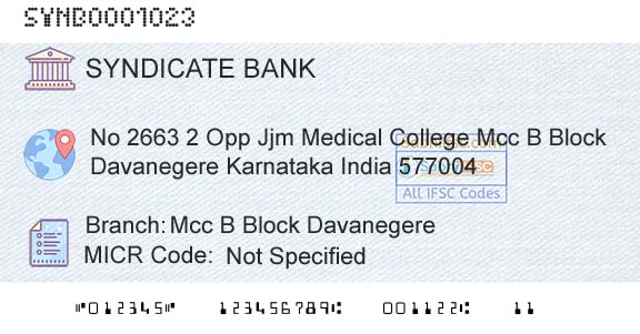 Syndicate Bank Mcc B Block DavanegereBranch 