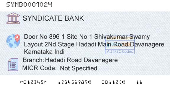 Syndicate Bank Hadadi Road DavanegereBranch 