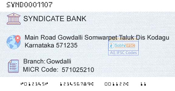 Syndicate Bank GowdalliBranch 