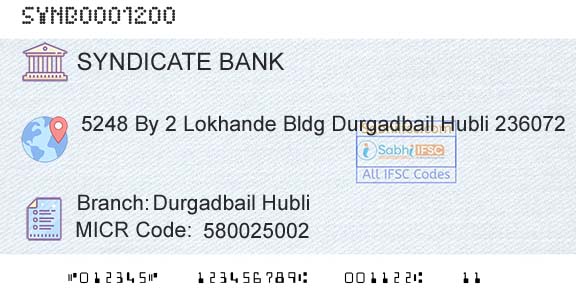 Syndicate Bank Durgadbail HubliBranch 