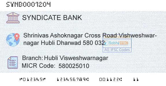 Syndicate Bank Hubli VisweshwarnagarBranch 
