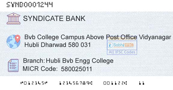 Syndicate Bank Hubli Bvb Engg CollegeBranch 