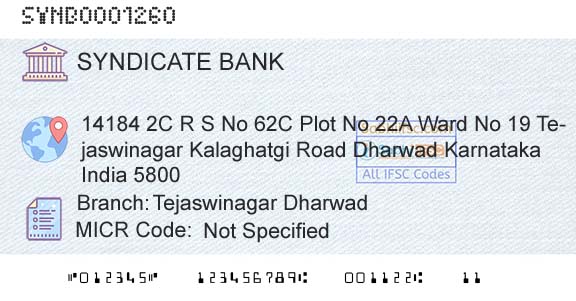 Syndicate Bank Tejaswinagar DharwadBranch 