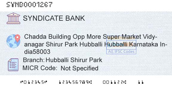 Syndicate Bank Hubballi Shirur ParkBranch 