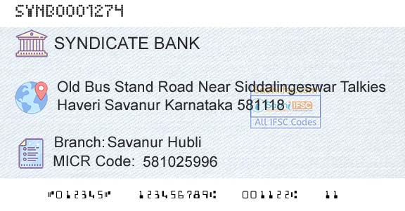 Syndicate Bank Savanur HubliBranch 