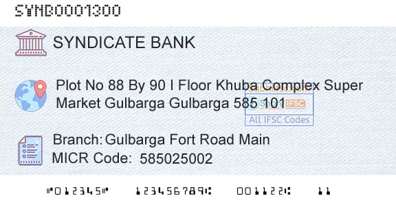Syndicate Bank Gulbarga Fort Road MainBranch 