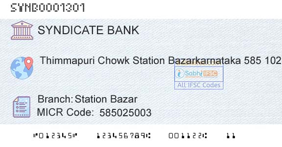 Syndicate Bank Station BazarBranch 