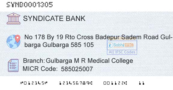 Syndicate Bank Gulbarga M R Medical CollegeBranch 