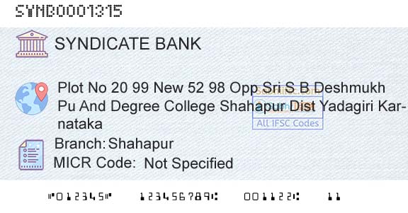 Syndicate Bank ShahapurBranch 
