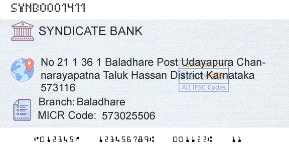 Syndicate Bank BaladhareBranch 