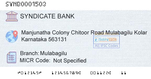 Syndicate Bank MulabagiluBranch 