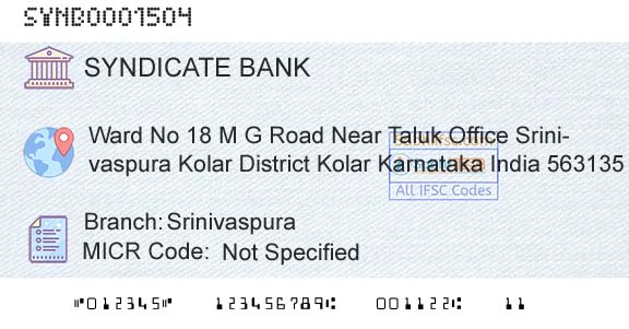 Syndicate Bank SrinivaspuraBranch 