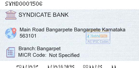 Syndicate Bank BangarpetBranch 