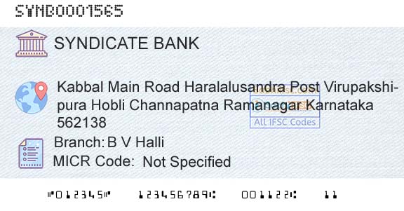 Syndicate Bank B V HalliBranch 