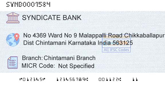 Syndicate Bank Chintamani BranchBranch 