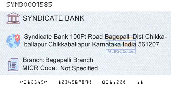 Syndicate Bank Bagepalli BranchBranch 