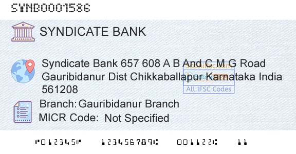 Syndicate Bank Gauribidanur BranchBranch 