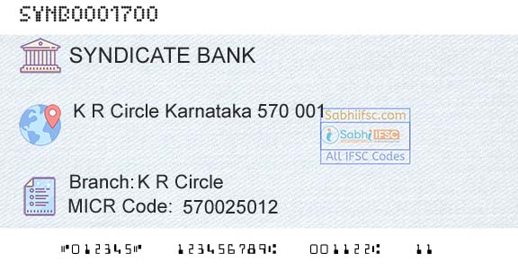 Syndicate Bank K R CircleBranch 