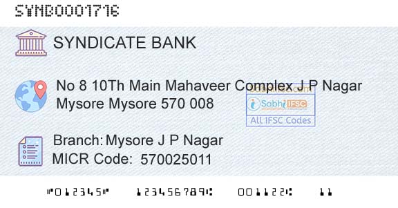 Syndicate Bank Mysore J P NagarBranch 