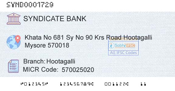 Syndicate Bank HootagalliBranch 