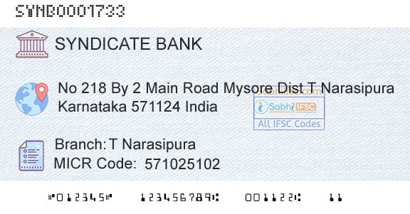 Syndicate Bank T NarasipuraBranch 
