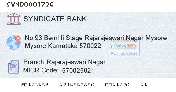 Syndicate Bank Rajarajeswari NagarBranch 