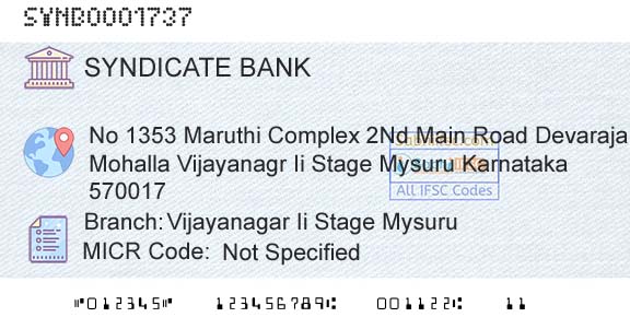 Syndicate Bank Vijayanagar Ii Stage MysuruBranch 