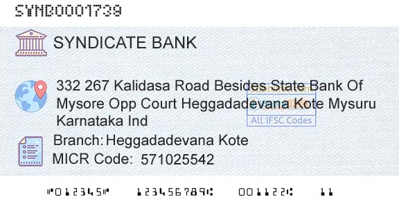Syndicate Bank Heggadadevana KoteBranch 