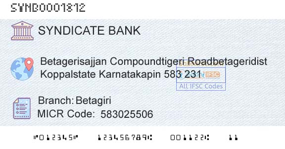 Syndicate Bank BetagiriBranch 