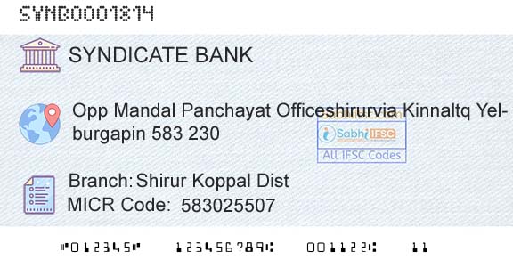 Syndicate Bank Shirur Koppal DistBranch 