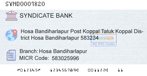 Syndicate Bank Hosa BandiharlapurBranch 