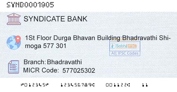 Syndicate Bank BhadravathiBranch 