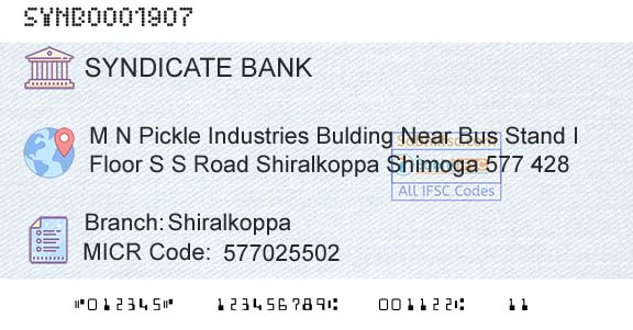 Syndicate Bank ShiralkoppaBranch 