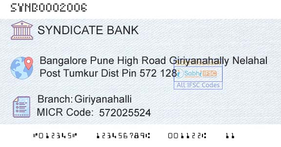 Syndicate Bank GiriyanahalliBranch 