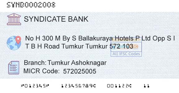 Syndicate Bank Tumkur AshoknagarBranch 