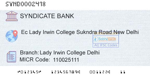 Syndicate Bank Lady Irwin College DelhiBranch 