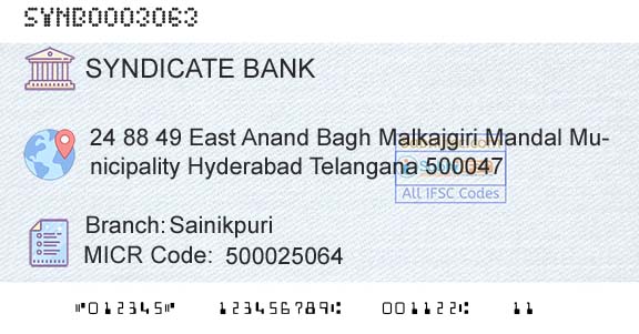 Syndicate Bank SainikpuriBranch 
