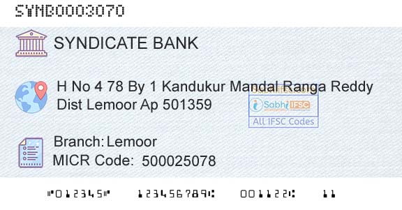 Syndicate Bank LemoorBranch 