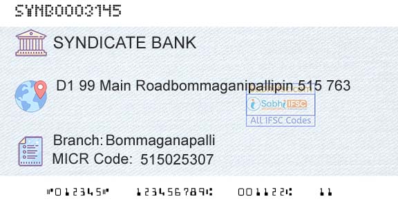 Syndicate Bank BommaganapalliBranch 