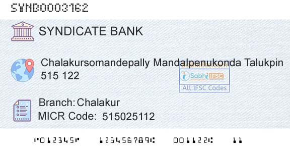 Syndicate Bank ChalakurBranch 