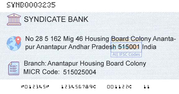 Syndicate Bank Anantapur Housing Board ColonyBranch 