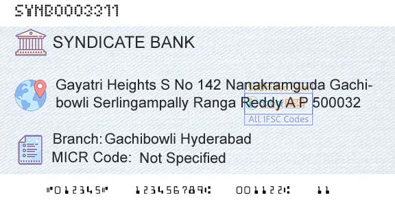 Syndicate Bank Gachibowli HyderabadBranch 