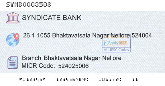 Syndicate Bank Bhaktavatsala Nagar NelloreBranch 
