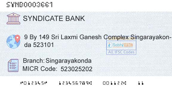 Syndicate Bank SingarayakondaBranch 