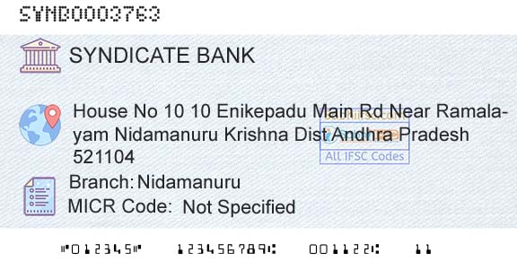 Syndicate Bank NidamanuruBranch 