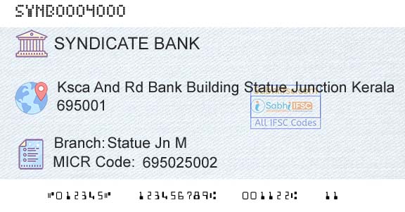 Syndicate Bank Statue Jn MBranch 