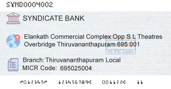 Syndicate Bank Thiruvananthapuram LocalBranch 