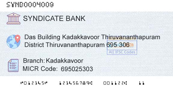 Syndicate Bank KadakkavoorBranch 