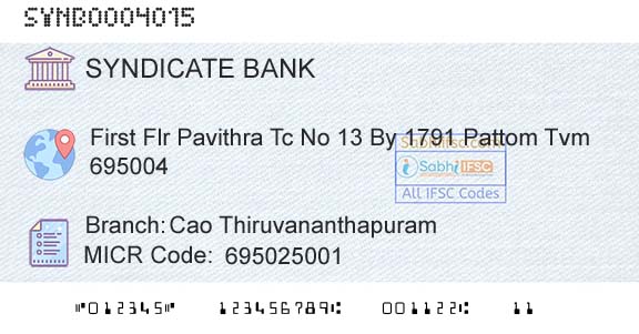Syndicate Bank Cao ThiruvananthapuramBranch 